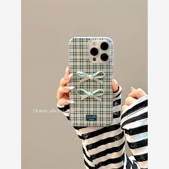 ins Korean style retro plaid three-dimensional bow suitable for Apple 16 promax mobile phone case iPhone 16 pro new 15 premium 13 simple 15 pro niche 14 pro women 16 personality full package ins Korean style retro plaid three-dimensional bow suitable for Apple 16 promax mobile phone case iPhone 16 pro new 15 premium 13 simple 15 pro niche 14 pro women 16 personality full package