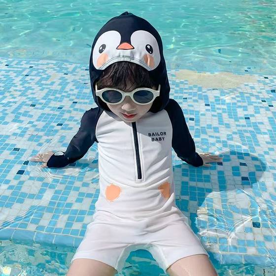 Boys swimsuits and trousers in summer new style boys and baby fashionable children's hooded internet celebrity fashion summer one-piece swimming Boys swimsuits and trousers in summer new style boys and baby fashionable children's hooded internet celebrity fashion summer one-piece swimming
