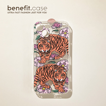 Benefit cartoon cute peony tiger applies Apple 13promax mobile phone shell creative iphone12mini personality xsmax small crowdxr transparent 8plu