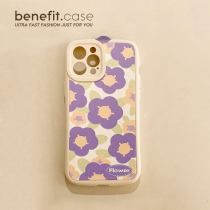Benefit Japan-ROK ins purple oil painting flowers apply Apple 13promax mobile phone shell iphone12 silicone mini anti-fall xsmax art xr fresh
