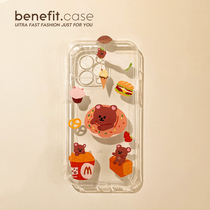 Benefit Japan-ROK cartoon Little Bear snacks apply Apple 13promax mobile phone shell cute iphone12mini transparent xsmax creative xr soft silica gel 8p