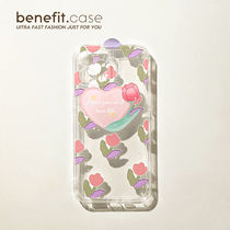 Benefit oil painting ins loving tulips apply Apple 13promax mobile phone shell iphone12mini soft