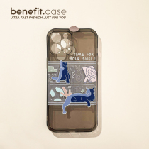 The cat on the Benefit Japan-ROK Ins bookshelf applies Apple 13promax mobile phone shell cute iphone12mini overdraft black xsmax advanced xr soft shell 8