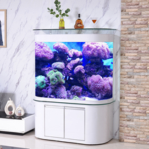 Round fish tank Living room European aquarium Large floor-to-ceiling household glass goldfish tank Lazy cabinet bottom filter drainage
