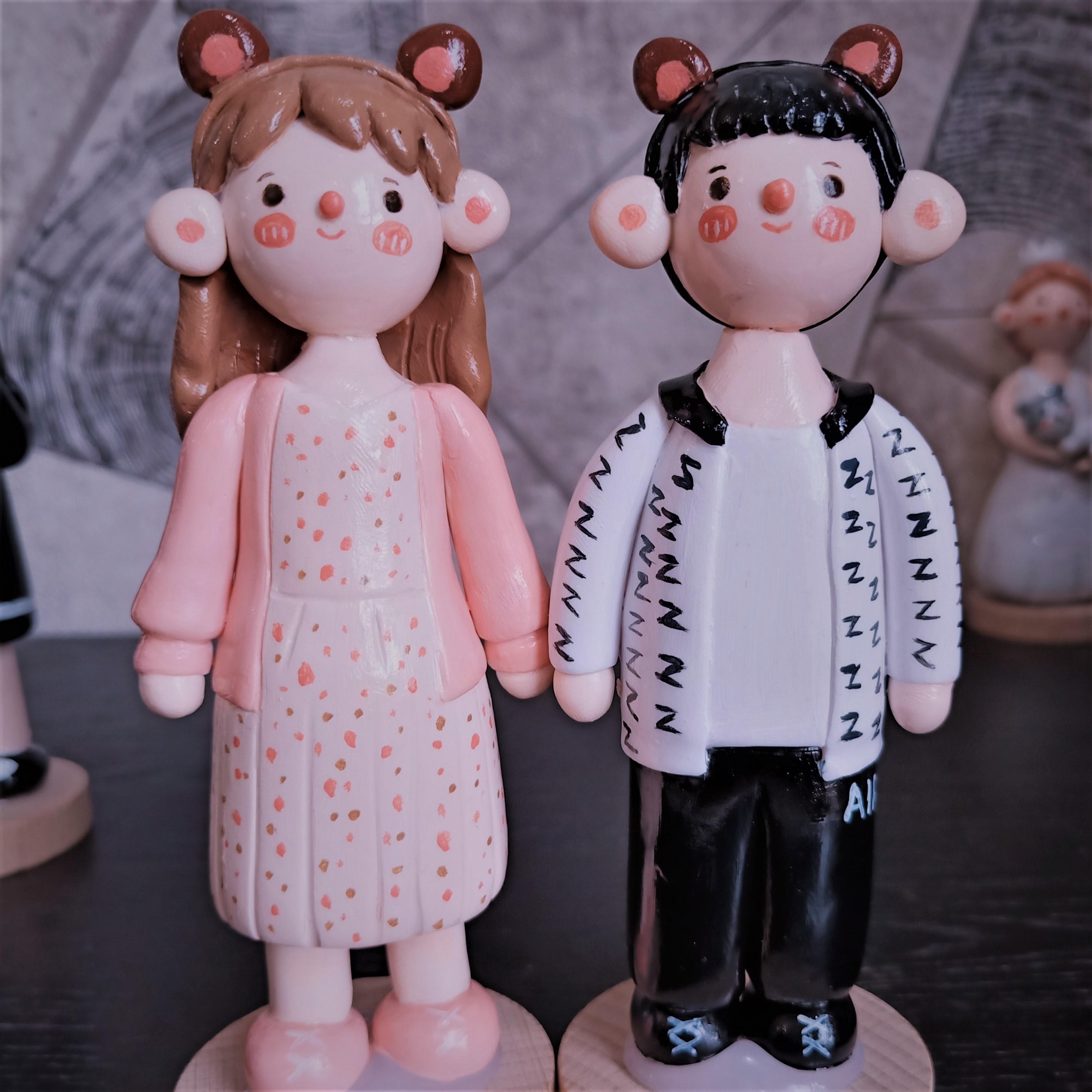 Soft pottery q version doll to figure custom holiday gift stone plastic clay male and female couple cute doll cartoon doll