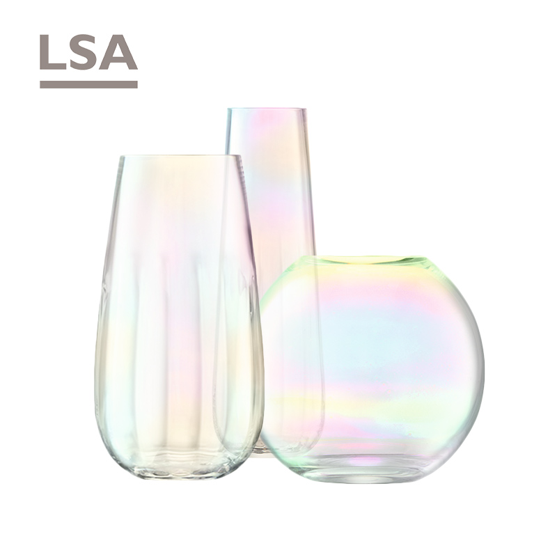 LSA手工彩虹ins風玻璃花瓶輕奢客廳創意透明插花小花瓶擺件裝飾