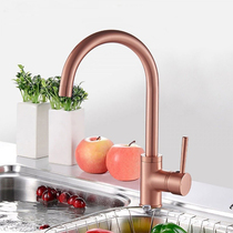 Home Bathroom Kitchen Taps Wire Drawing Gold Brass Rose Gold Table Washbasin Tap Full Copper Water Mixing Valve