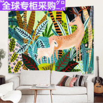 Japan Nordic INS illustration green teenage bedroom bedside dormitory wall decoration tapestry wall wall wall