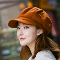 Classy key Japanese designer joint name wool octagonal hat woman British retro-color pure beret