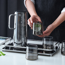 Light luxury cold water pot cup household set High temperature large capacity glass cold plain water pot Nordic gray tie pot