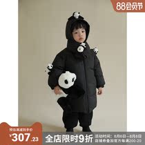 oddtails boy cartoon panda down jacket 2021 winter new medium and large children warm jacket medium and long section