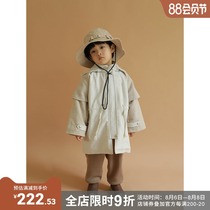 oddtails boys contrast color stitching windbreaker 2021 autumn and winter new medium and large children thickened medium-long hooded jacket