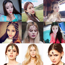 Seaside holiday hair accessories Bohemian headdress Hair band Indian goddess forehead chain gemstone pendant Beach accessories Female