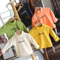 Male and female children Base shirt spring and autumn winter baby small and medium-sized children T-shirt with self-heating warm De velvet half high collar