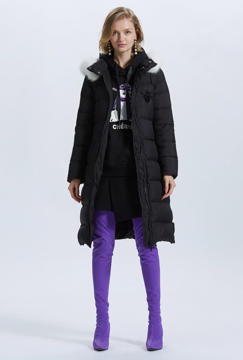 ochirly欧时力新女冬装毛领贴布绣长款宽松羽绒服1gz3331790_双氙车灯