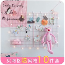 Iron Art Grid Photo Wall Decoration Free of perforated room Placement ins Background cloth Girl Photos Wall Hemp Rope Clip