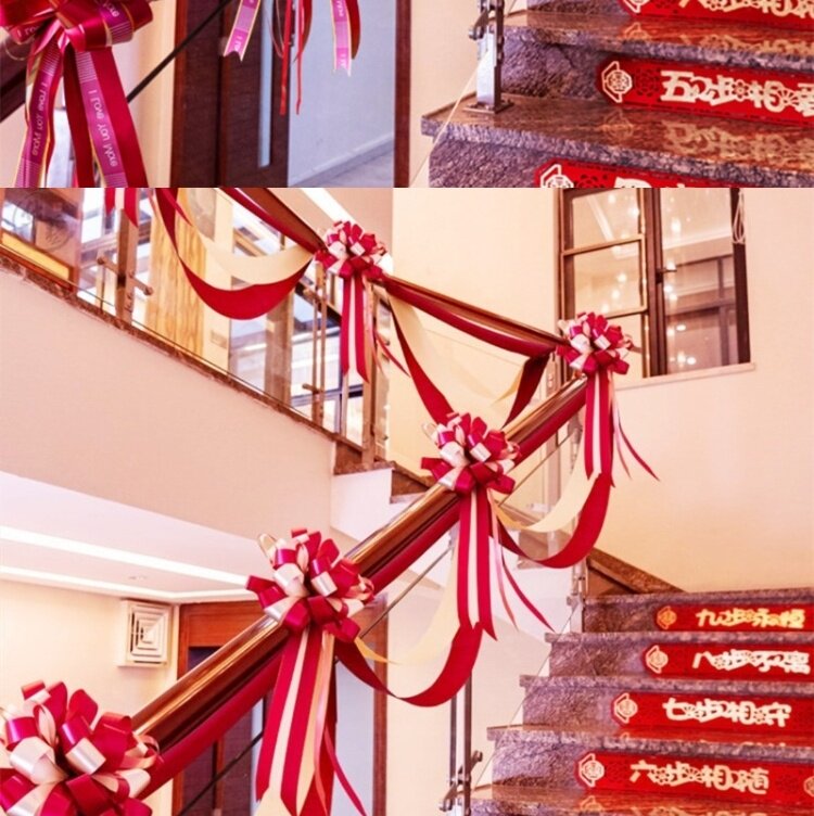 结婚楼梯扶手装饰婚庆婚房拉花红色纱幔创意纱网新婚护栏布置用品