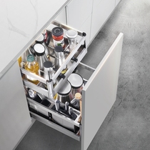 High cabinet pull basket drawer drawer type double-layer 304 stainless steel kitchen storage bowl basket seasoning basket built-in bowl rack
