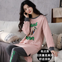 Pajamas ladies cotton long sleeve autumn and winter new cotton large size Japanese sweet cute long set outside