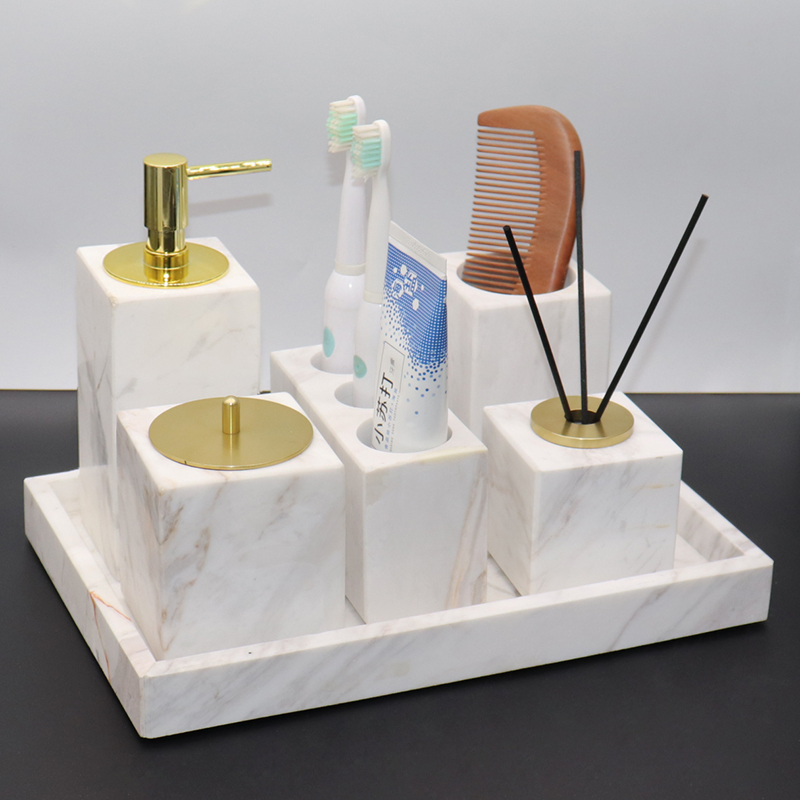 Nordic light luxury marble bathroom set bathroom hand sanitizer bottle toothbrush holder tray bathroom wash kit