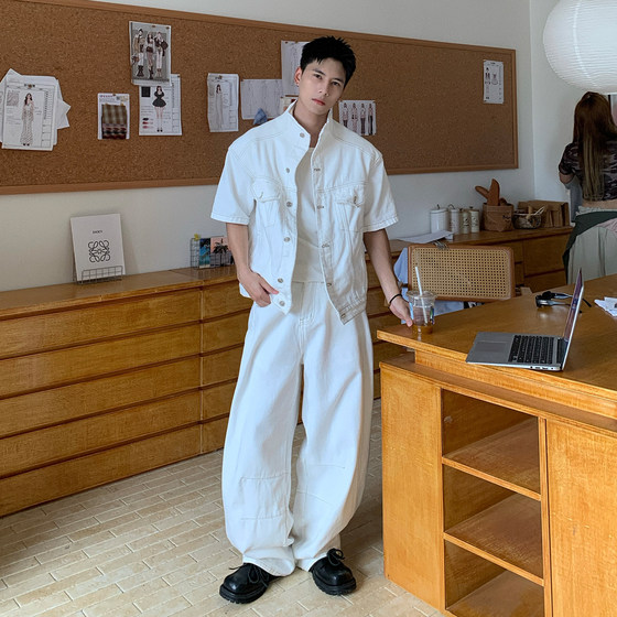 Holocene American fashion brand summer denim shirt jacket set white men's jeans trousers matching set
Holocene American fashion brand summer denim shirt jacket set white men's jeans trousers matching set