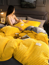 Coral velvet bed four-piece milk velvet thickened warm autumn and winter double-sided velvet flannel sheets quilt cover Faleucer