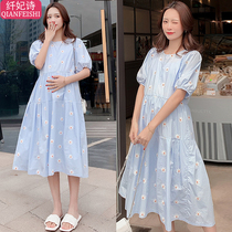 Fashion Net red pregnant women dress summer 2021 New loose breathable embroidered long skirt knee summer dress