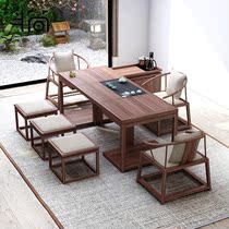 New Chinese style solid wood tea table and chair combination tea table Zen tea room office reception black walnut kung fu tea table