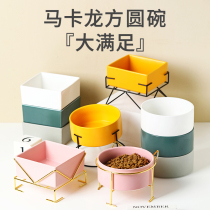 Dog Bowl Dog Bowl Double Bowl of Dog-Roll Ceramic Protection of Cervical Spiron Frame Eat Drink Water Cat Food Bowl Pet Basin