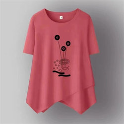 Middle -aged mother's short -sleeved T -shirt female Xia pure cotton loose osmotic shirt large size and thin, covered with belly, stamp printing