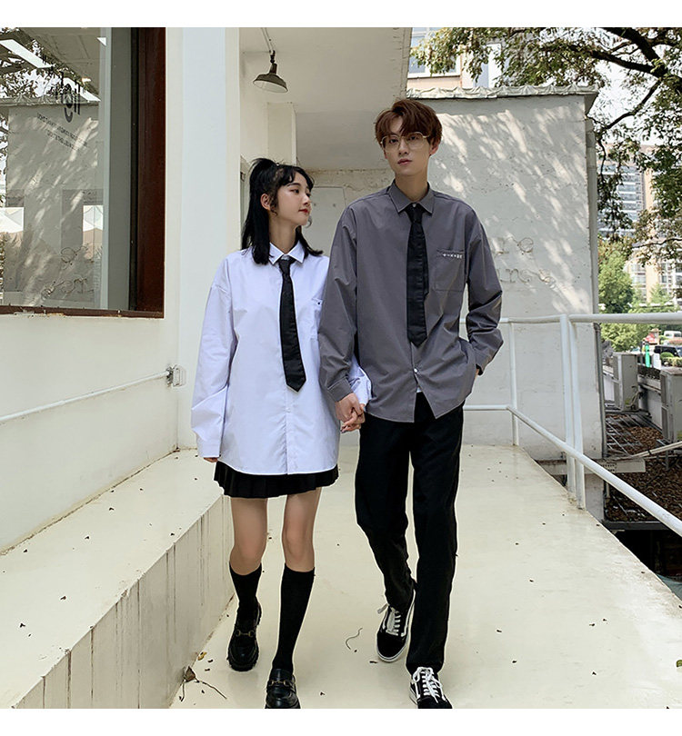 dk制服学院风春秋季日系衬衫男女休闲港风情侣装学生衬衣班服潮流