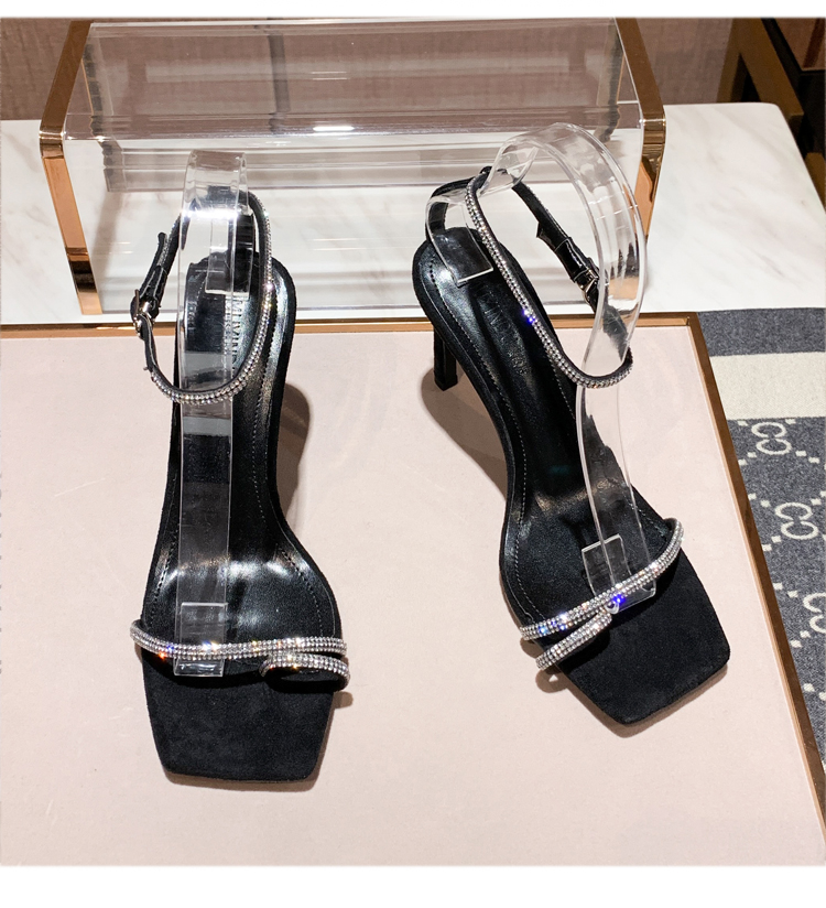 高跟鞋女小码3233一字带仙女风2022年夏新款漆皮细跟水钻性感凉鞋-Taobao