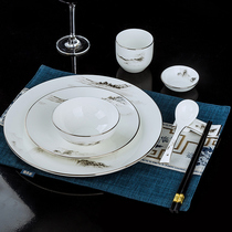 New Chinese table set tableware set Restaurant club hotel table set four-piece bowl set Ceramic bowl set spoon customization