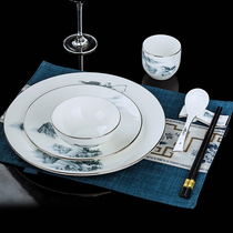 Hongli tableware Hotel set table four-piece ceramic bowl club Chinese style set table personal position bowl plate with chopsticks