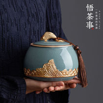 Tea leaf tank boutique high-end Gothic kiln ceramic large number sealing tank Home Puer tea leaf storage tank Chinese tea box