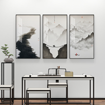 New Chinese Zen combination triple living room background wall decoration painting Teahouse study wall painting original mural