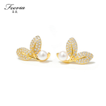 S925 sterling silver freshwater pearl stud earrings female simple petal flower small delicate Korean earrings earrings earrings earrings earrings