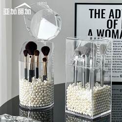 Makeup brush storage tube dressing table with flip cover cosmetic box pen barrel desktop acrylic brush lipstick storage rack