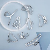Grab clip silver Net Red Metal Shark clip grab clip back of the head silver hairclip Japanese and Korean ins large bath hair grab