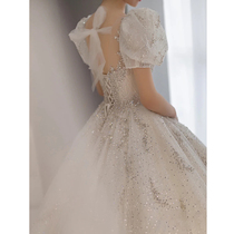 Star light main wedding dress 2021 new bride Princess wind fairy air French luxury heavy industry tail autumn and winter high sense