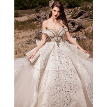 Shoulder French main wedding dress 2021 new bride temperament heavy industry high-end luxury tailing thick arm