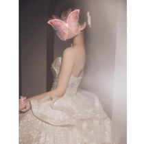 French barbust light main wedding dress 2021 new bride big tailing heavy industry high-end atmosphere luxury sparkling little man