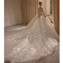 Wedding dress 2021 new advanced sense bride simple atmosphere Starry Sky luxury heavy industry high end big tailing main yarn winter