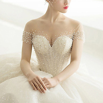 Starry light main wedding dress 2020 new big tailing French bridal forest Super fairy dream small man together 2021