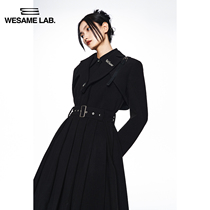 WESAME LAB Original Design Fashion Pleated Detachable Suit Collar Long Sleeve Dress Wool Coat Women