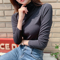 Lapel base shirt female 2021 autumn and winter New Korean version of slim body black long sleeve T-shirt foreign style coat