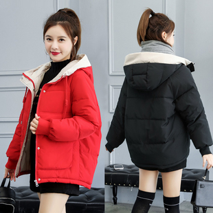 女士冬季韩版宽松羽绒棉面包服加绒加厚棉袄时尚休闲百搭连帽外套