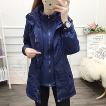 Slim slim and thin winter assault clothes womens long Korean tide three-in-one detachable jacket plus velvet thickened