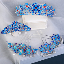 Hairdressy Handmaid Clothing Headwear to suit Jingtai blue hair Hairpin Gooey Hair Accessories Full of Ming-made Accessories Burn Blue Hair Crown Female Hairpin