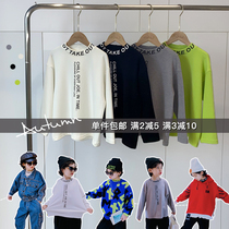 Homemade childrens spring and autumn T-shirt Boys spring new long-sleeved base shirt Korean version of casual letter printing crew neck tide t